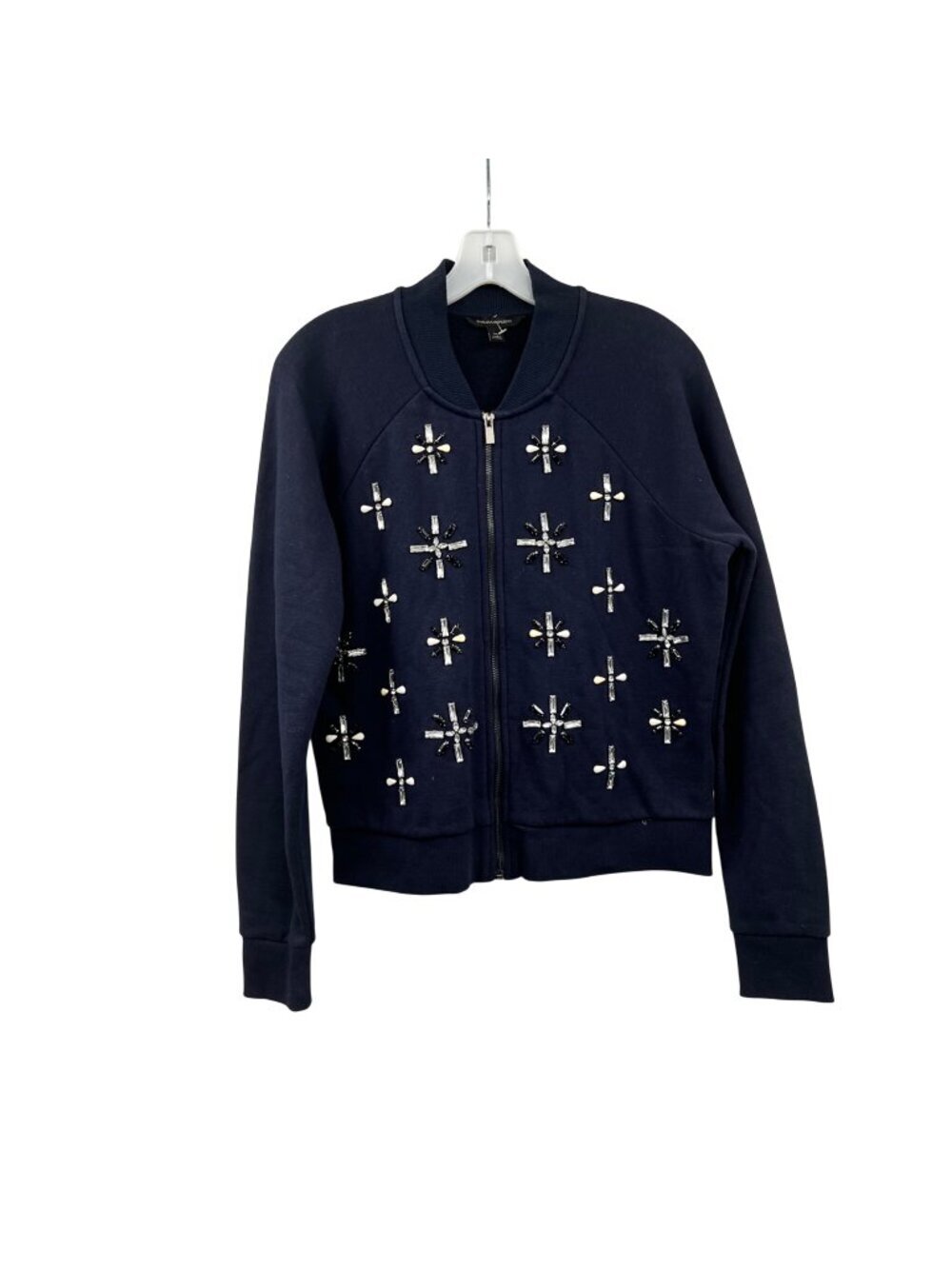 Banana Republic Womens Embellished Jacket Zip Up Sweatshirt Navy/Multi M
